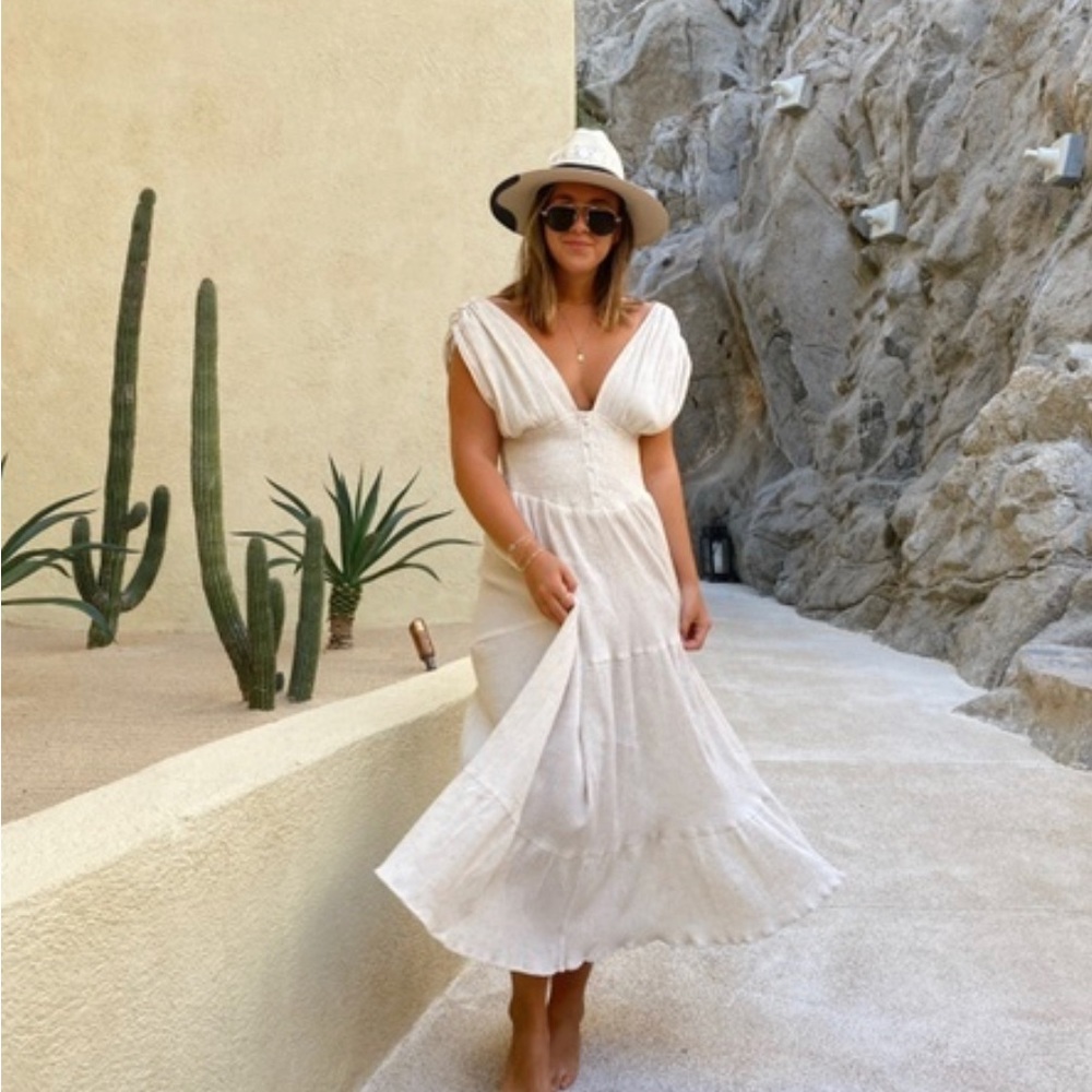 ASOS DESIGN Shirred Waist Button Front Tiered Midi Sundress Crinkle Oatmeal